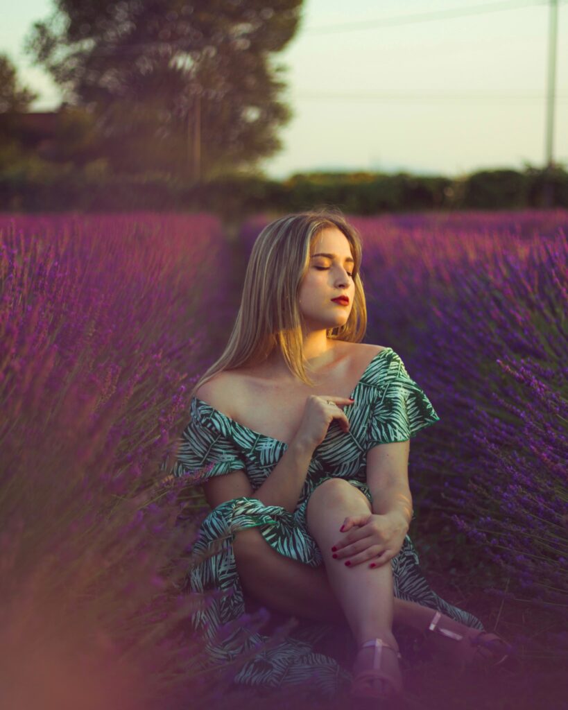 photo of a girl in a lavander field